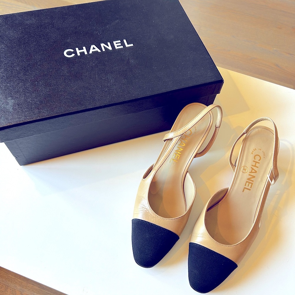 Chanel Slingbacks Nude/Black Size 36